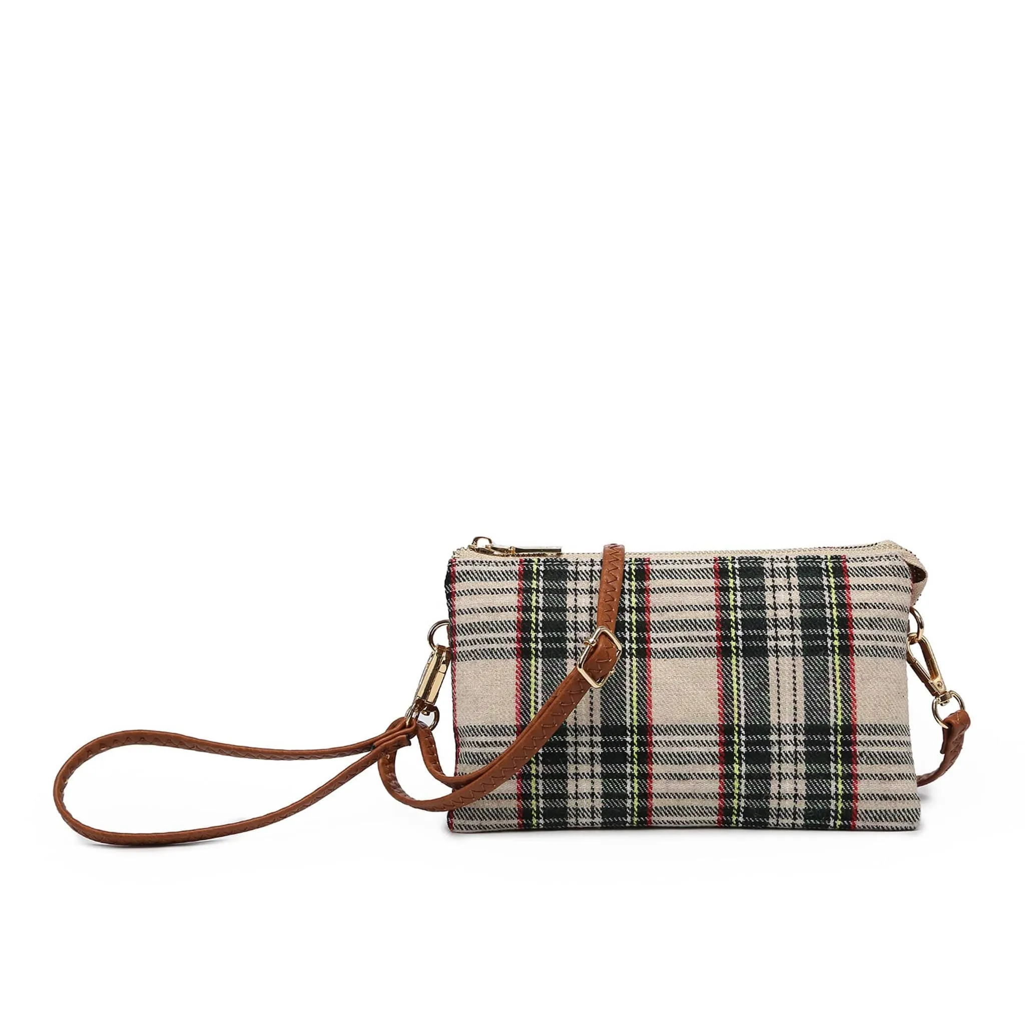 M013PLD Riley Plaid 3 Compartment Crossbody/Wristlet