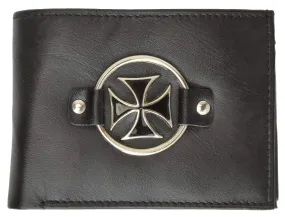 Mens Genuine Leather Credit Card ID Currency Holder Bifold Wallet Chopper Cross Design (C)