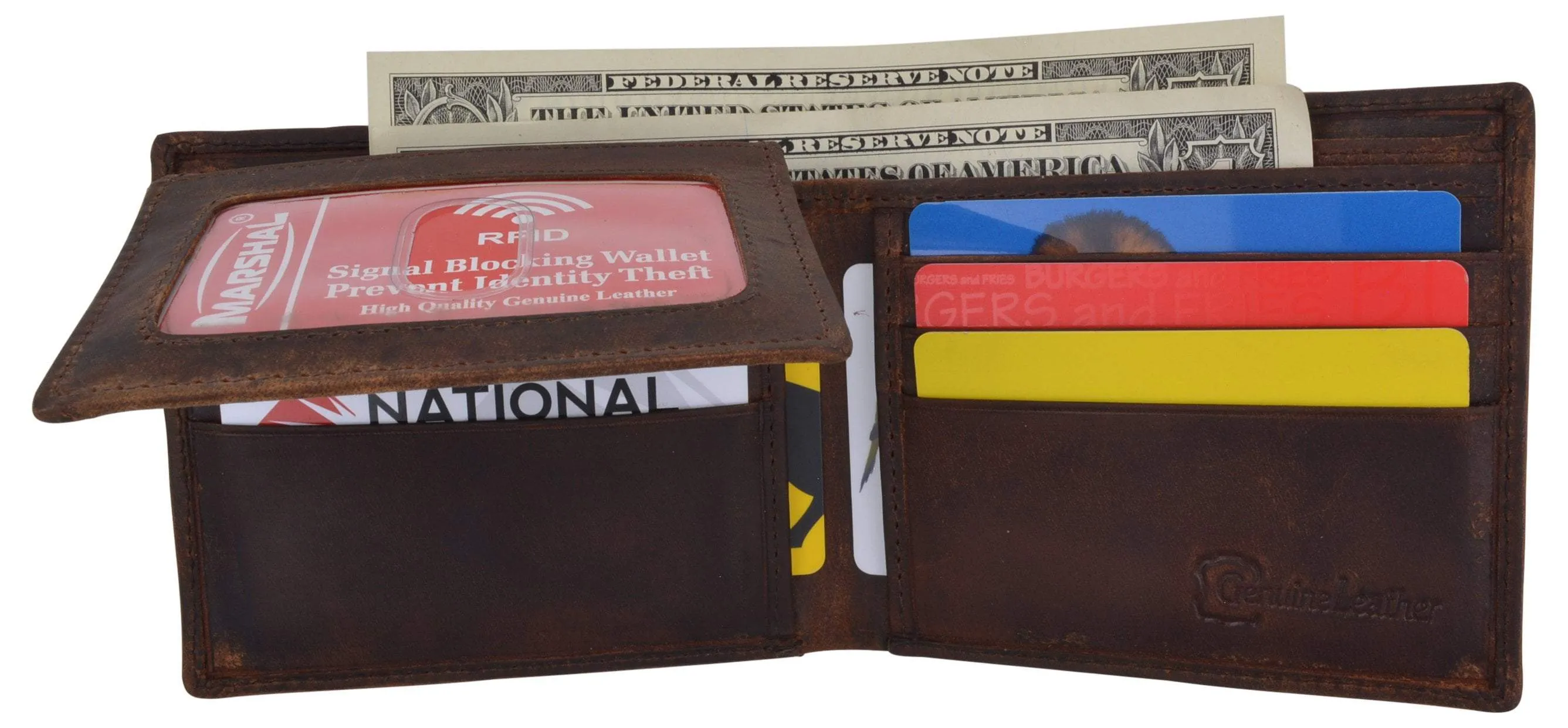 Men's Horse Printed Logo Genuine Leather RFID Blocking Bifold Wallet