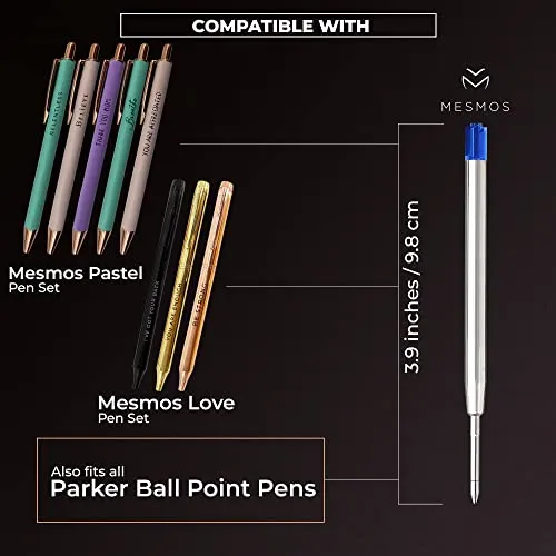Mesmos 6 Pack 3.9 Inch (9.8cm) Pen Refills Ballpoint Blue Ink