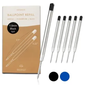 Mesmos 6 Pack 3.9 Inch 9.8cm Pen Refills Ballpoint Ink Cartridge Pen Black Ink