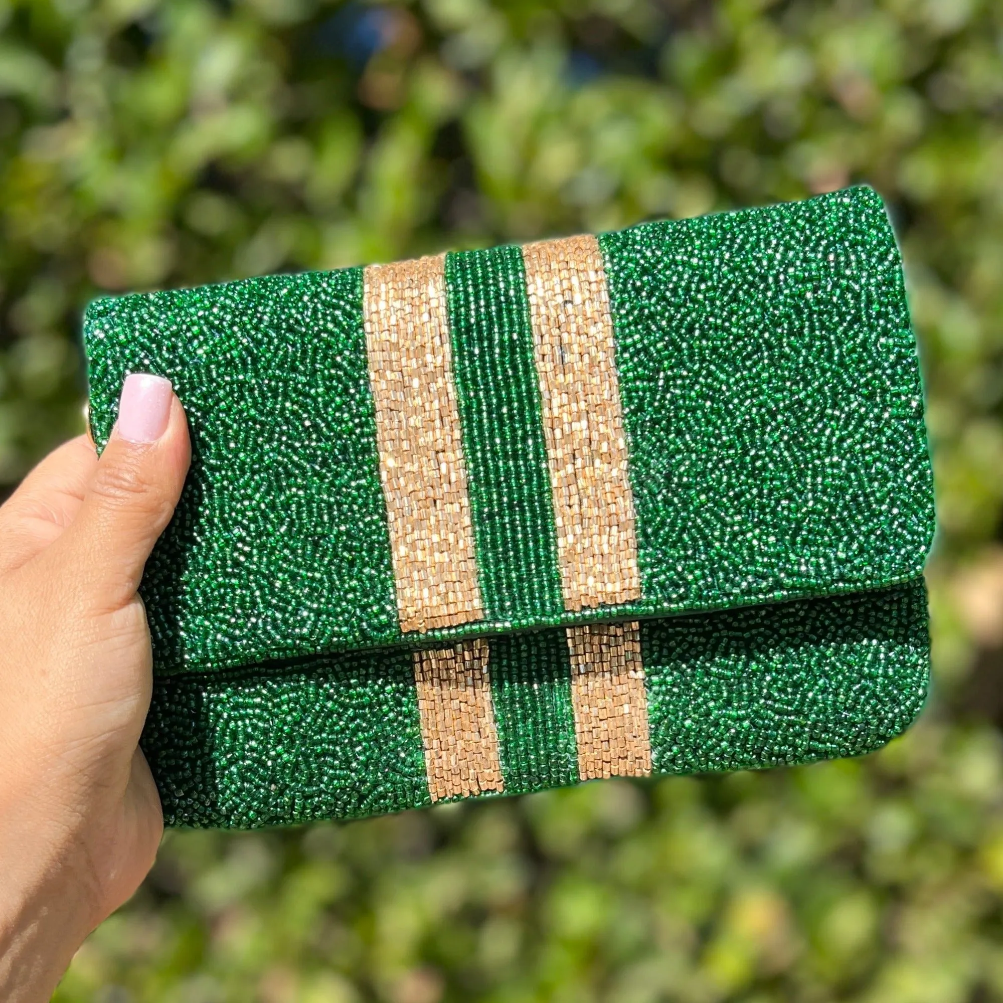 Mini Green Beaded Clutch Purse