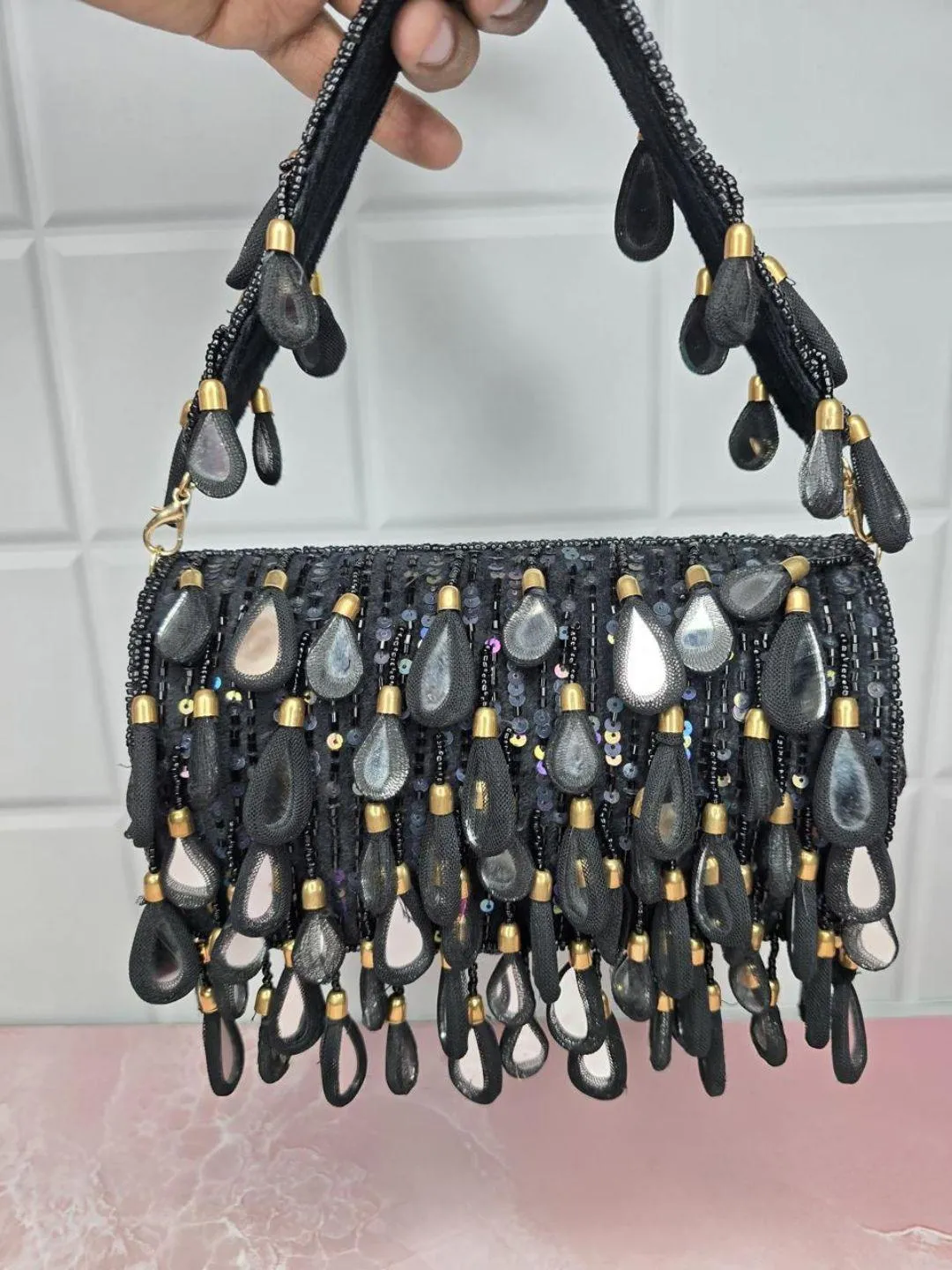 Mirror Sequence Flap Clutch Bag