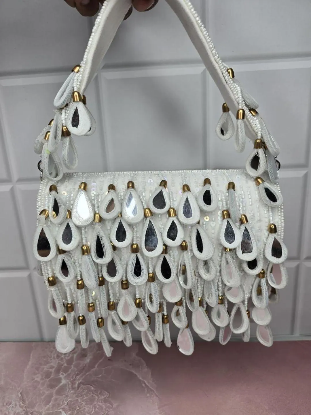 Mirror Sequence Flap Clutch Bag
