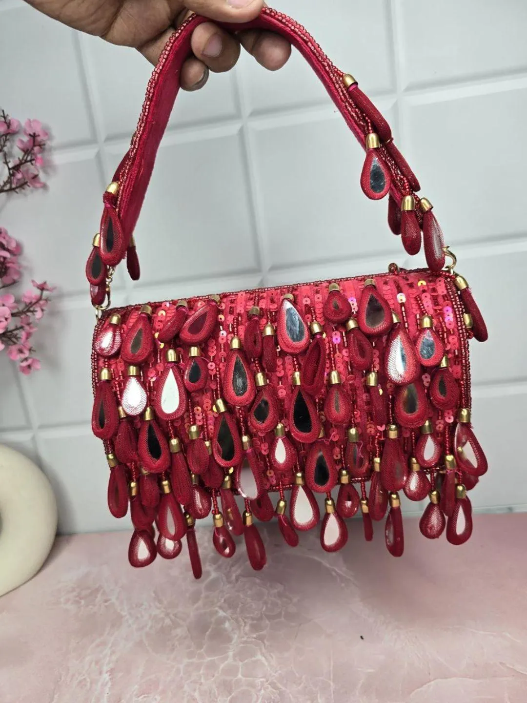 Mirror Sequence Flap Clutch Bag