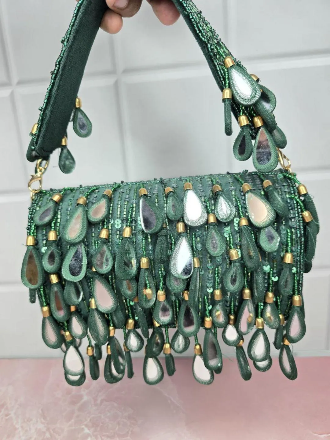 Mirror Sequence Flap Clutch Bag