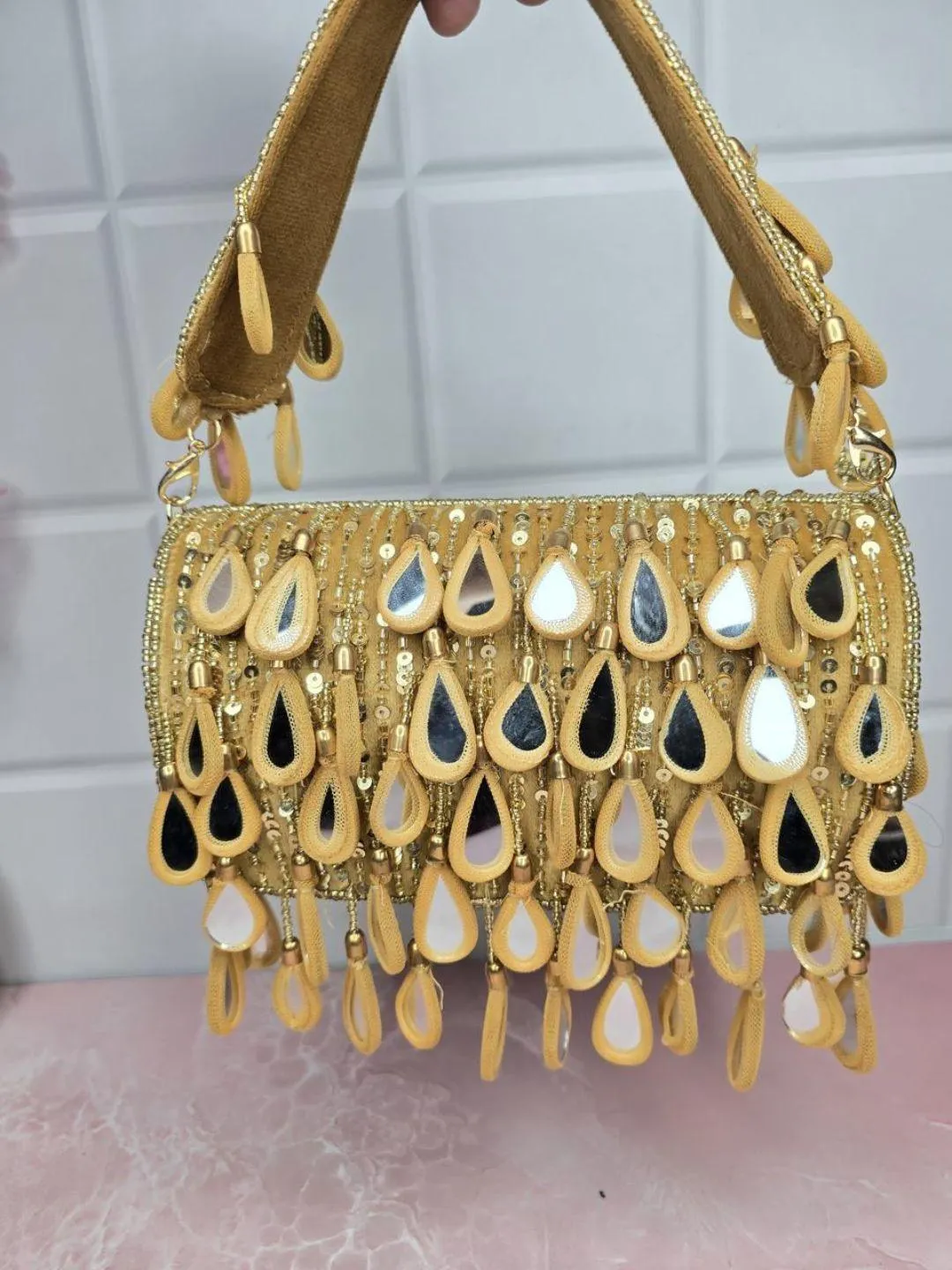 Mirror Sequence Flap Clutch Bag