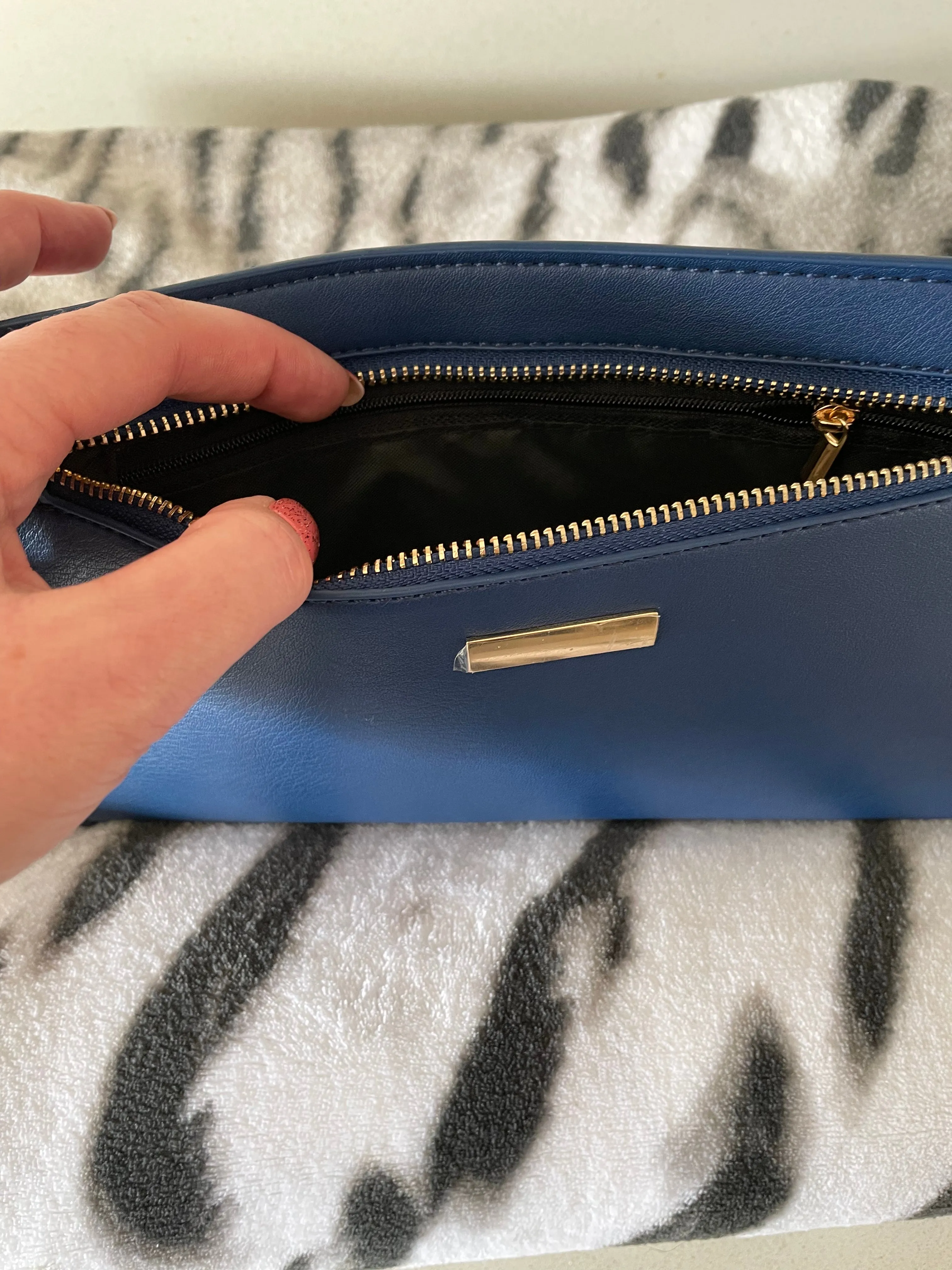 Navy Double Zip Clutch Bag