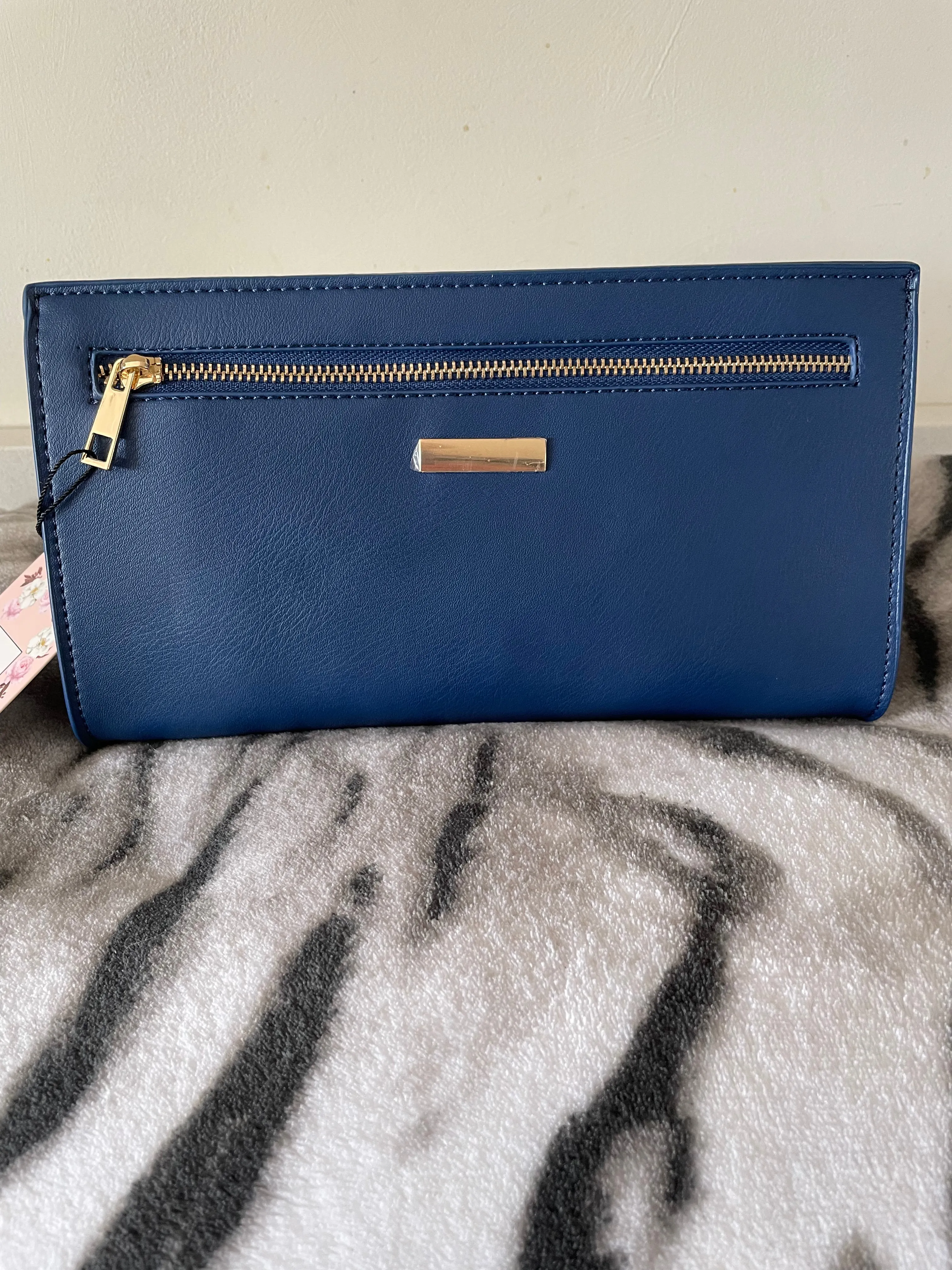 Navy Double Zip Clutch Bag