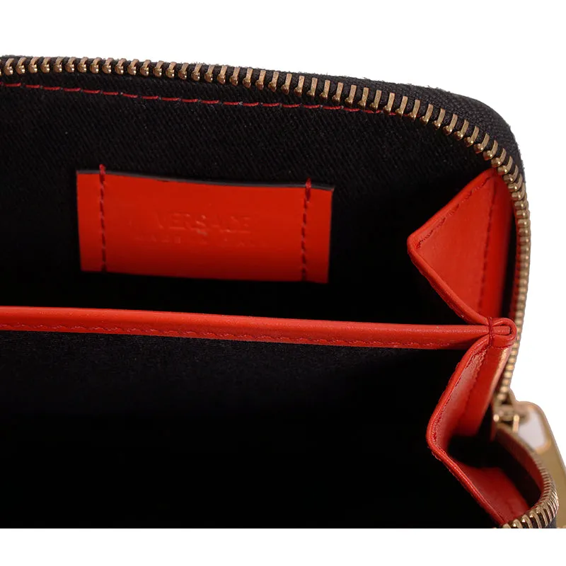 NEW $450 VERSACE RUNWAY Red Coated Canvas LA GRECA MODULAR Compact ZIP WALLET