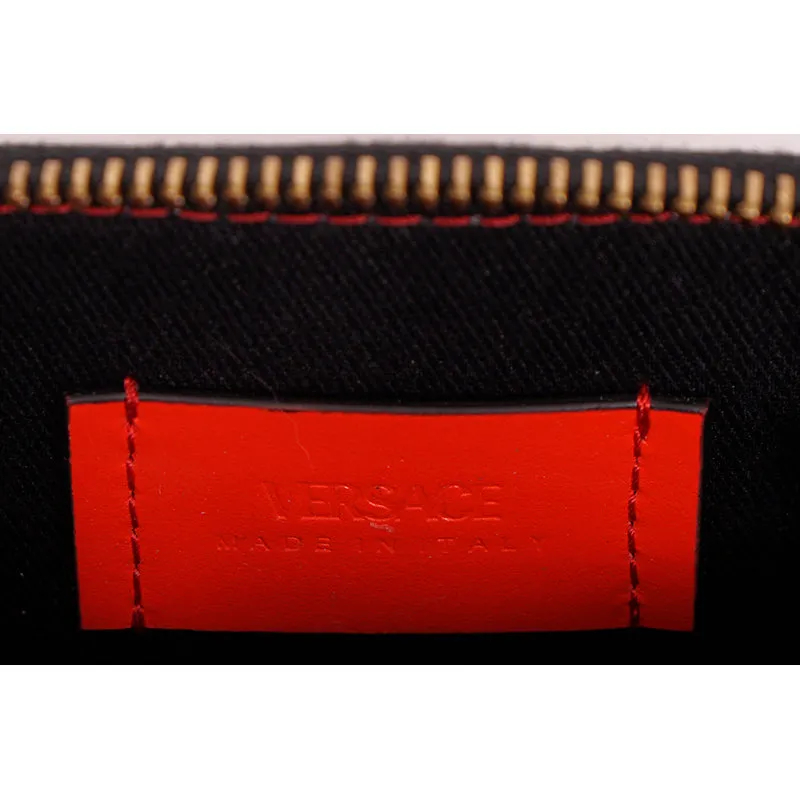 NEW $450 VERSACE RUNWAY Red Coated Canvas LA GRECA MODULAR Compact ZIP WALLET