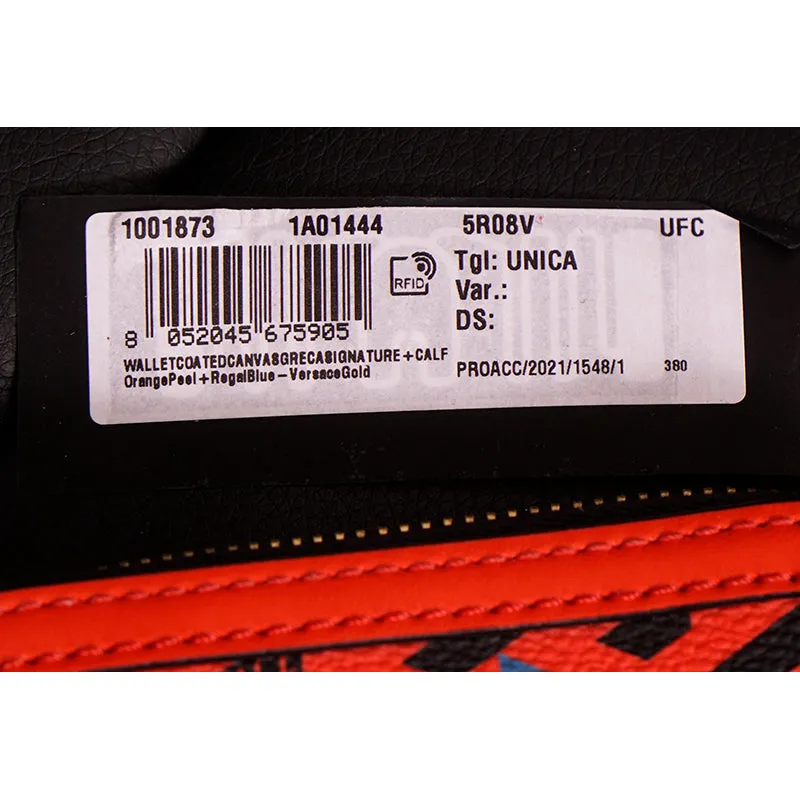 NEW $450 VERSACE RUNWAY Red Coated Canvas LA GRECA MODULAR Compact ZIP WALLET