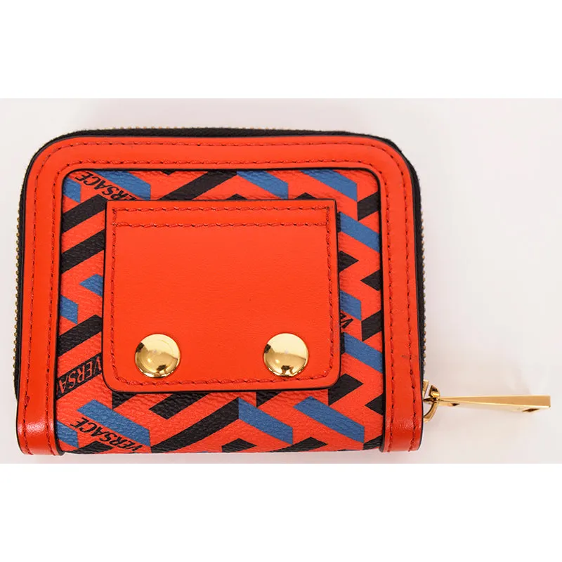 NEW $450 VERSACE RUNWAY Red Coated Canvas LA GRECA MODULAR Compact ZIP WALLET