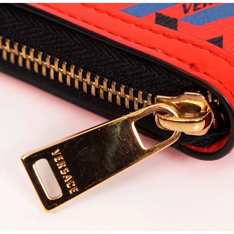 NEW $450 VERSACE RUNWAY Red Coated Canvas LA GRECA MODULAR Compact ZIP WALLET
