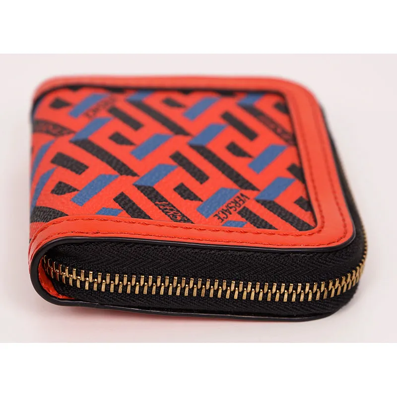 NEW $450 VERSACE RUNWAY Red Coated Canvas LA GRECA MODULAR Compact ZIP WALLET