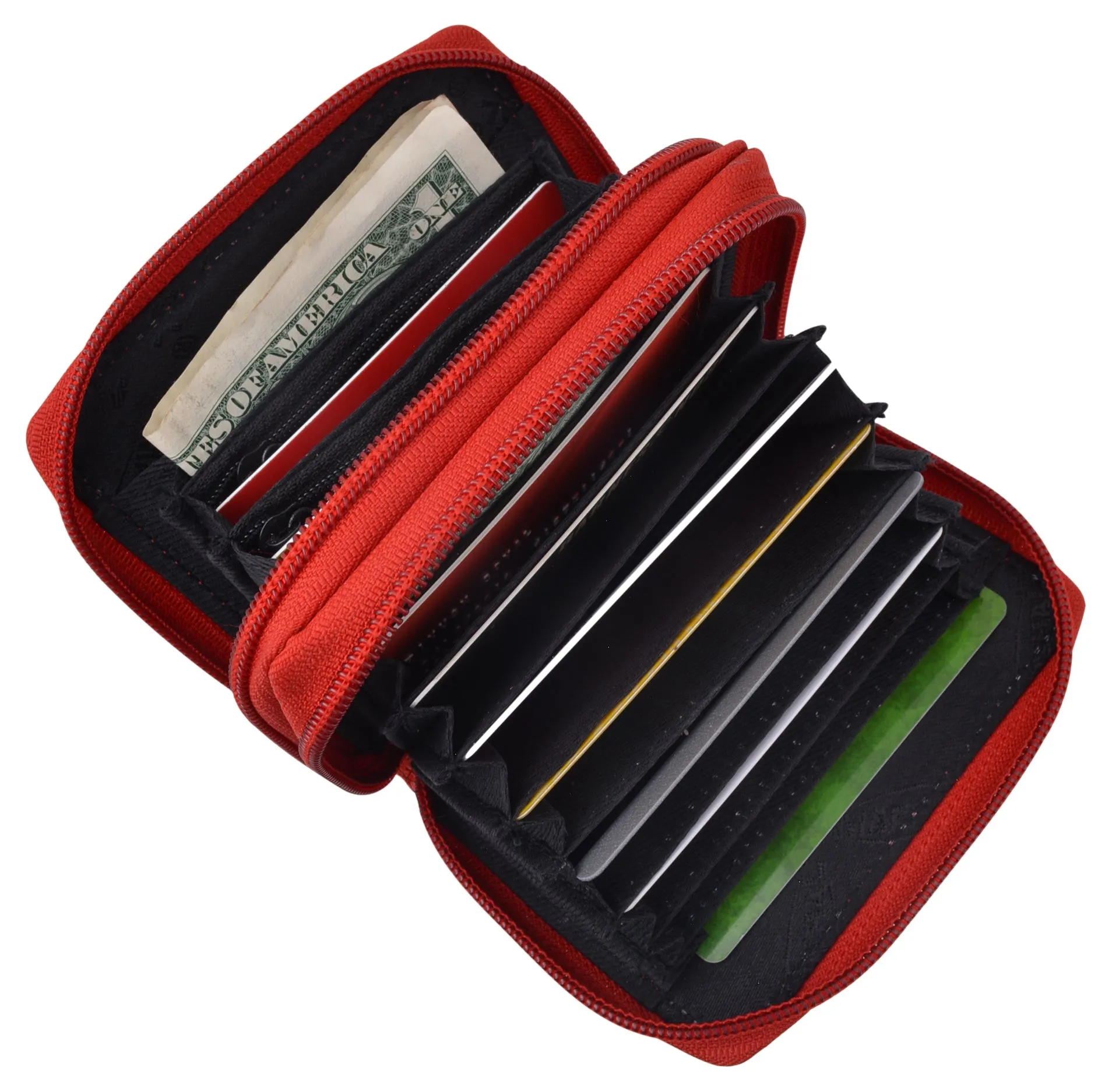 New Solid Genuine Leather Accordion Style Credit Card Holder Women's Wallet Red