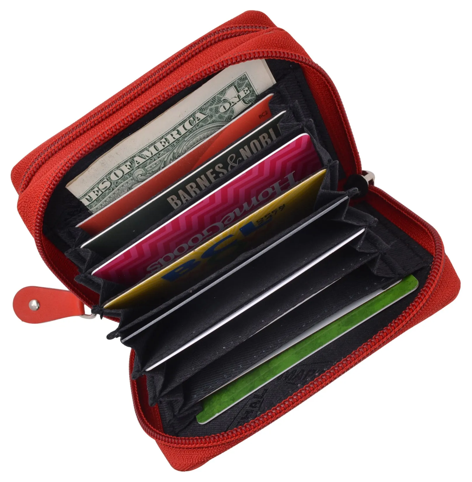 New Solid Genuine Leather Accordion Style Credit Card Holder Women's Wallet Red