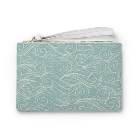 Ocean Waves Wristlet Wallet Clutch Bag Purse, Blue Pastel Sea Vegan Leather with Pocket Zipper Evening Modern Wrist Phone Pouch for Women