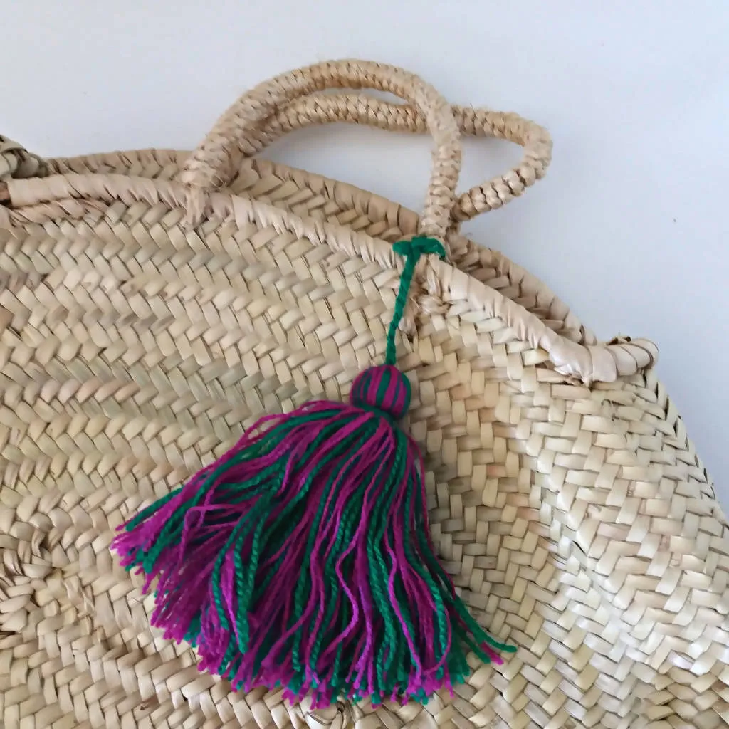 Oval Straw Basket with Purple Tassel