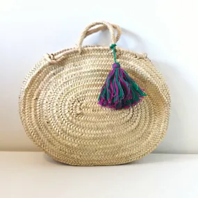 Oval Straw Basket with Purple Tassel