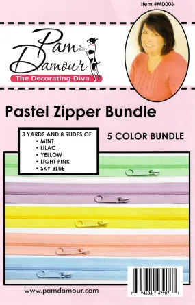 Pastel 5 colors, 3 yards of Reversible Coil Zipper Tape with 8 Slides