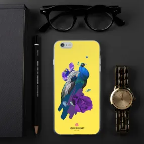 Peacock Phone Case, Bright Yellow Purple Rose Floral Bird iPhone Case-Printed in USA/ Europe