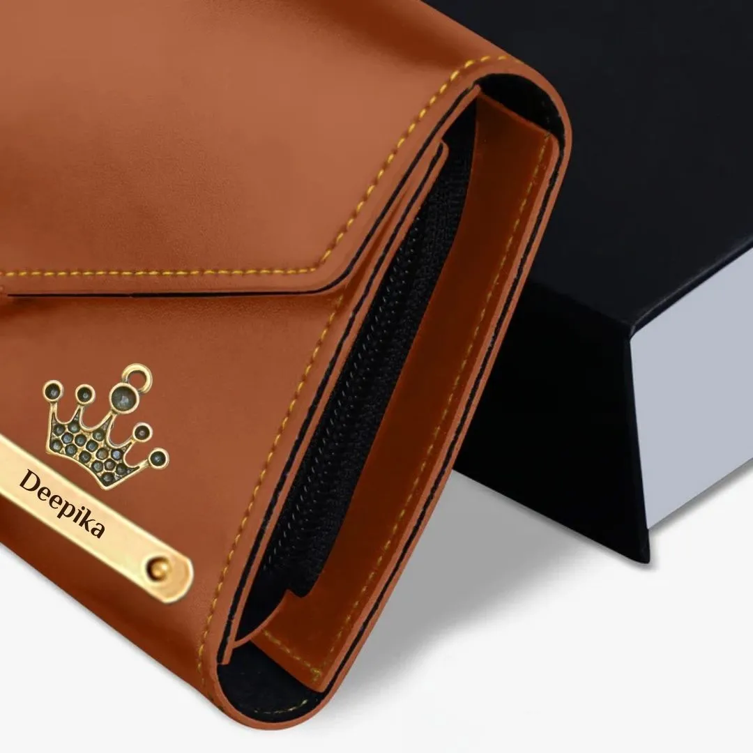 Personalized King & Queen Wallet and Clutch Set - Tan