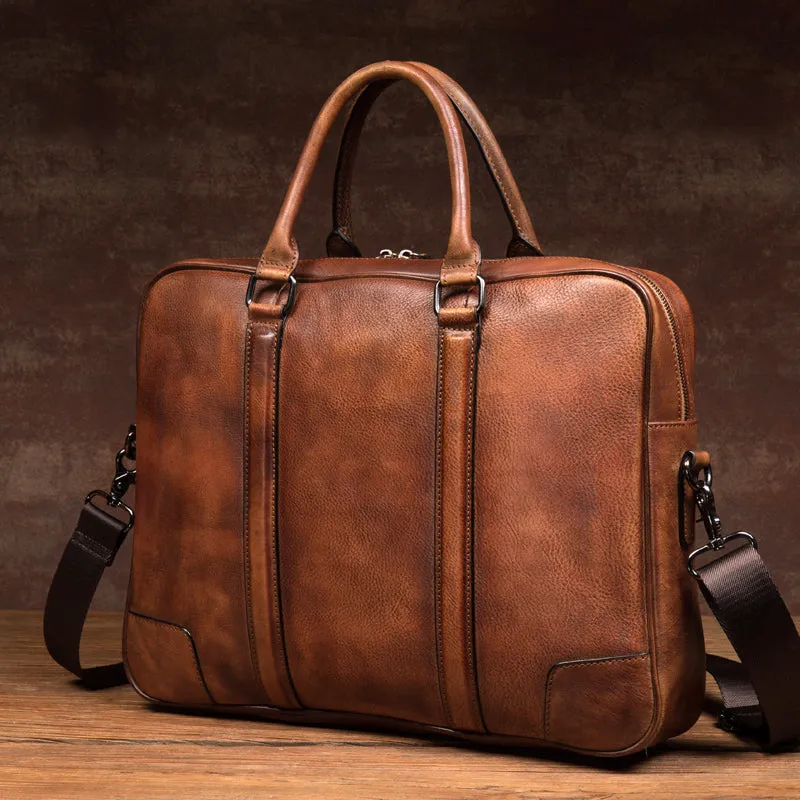 Personalized Leather Messenger Bag Men's Leather Briefcase Crossbody Laptop Bag