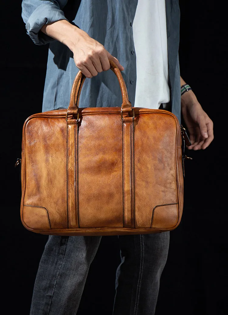 Personalized Leather Messenger Bag Men's Leather Briefcase Crossbody Laptop Bag