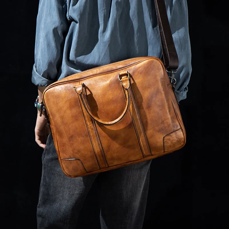 Personalized Leather Messenger Bag Men's Leather Briefcase Crossbody Laptop Bag