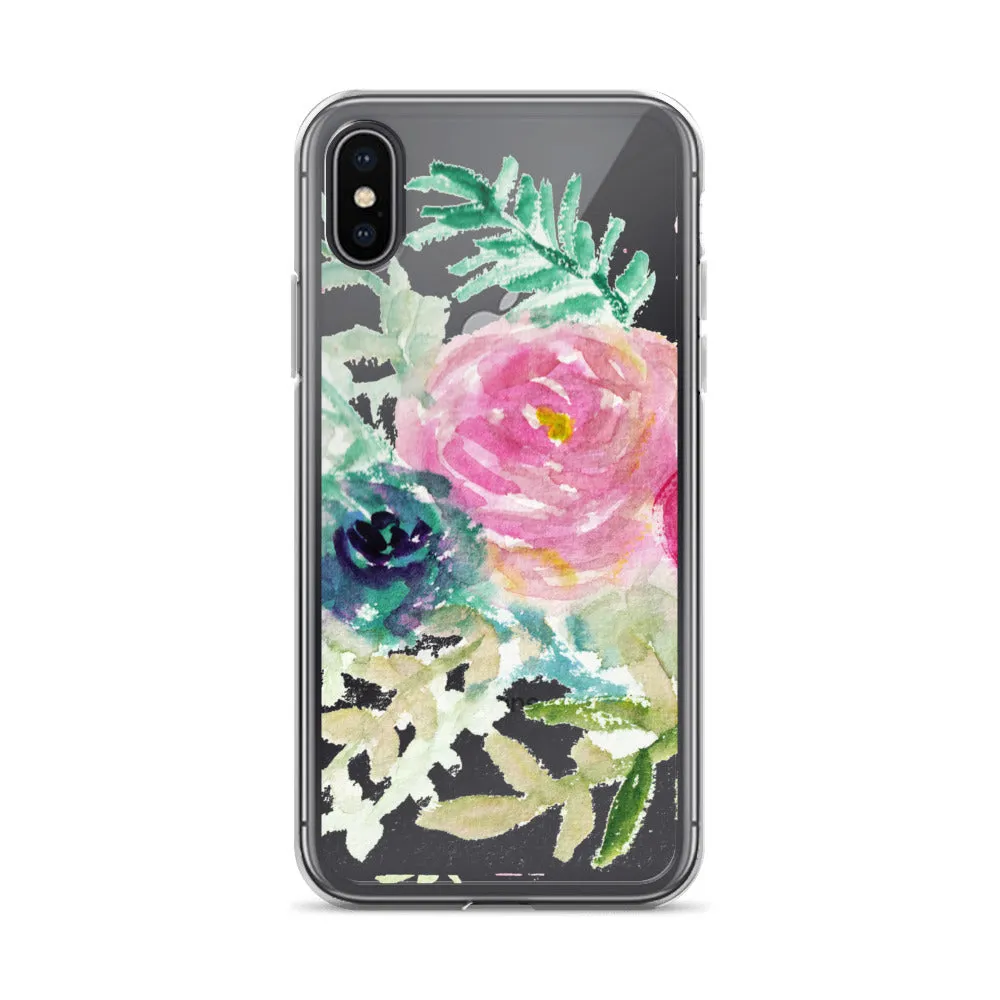 Pink Rose Floral Phone Case, iPhone X | XS | XR | XS Max | 8 | 8  | 7| 7  Phone Case-Printed in USA/EU