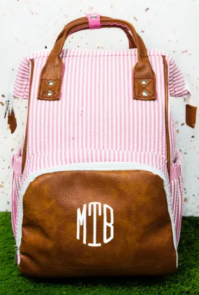 Pink Seersucker Diaper Bag Back Pack (High Quality Canvas NGIL Brand)