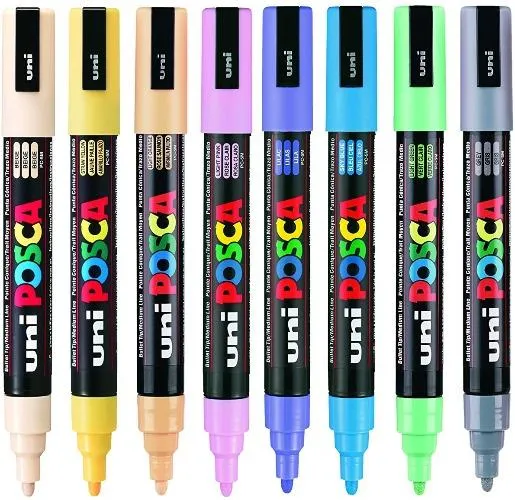 Posca PC - 5M Medium Bullet Tip - Wallet of 8 Pastel Colours