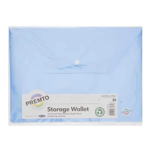 Premto Pastel A4 Button Wallet - Cornflower Blue