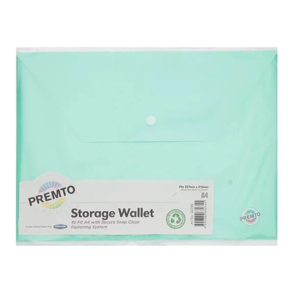 Premto Pastel A4 Button Wallet - Mint Magic
