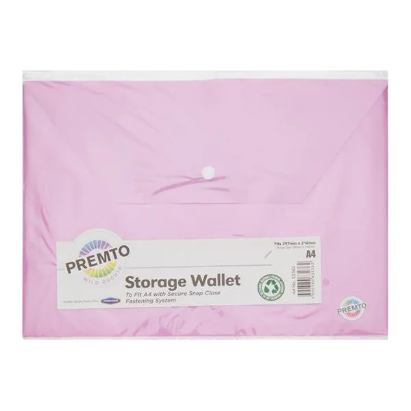 Premto Pastel A4 Button Wallet - Wild Orchid