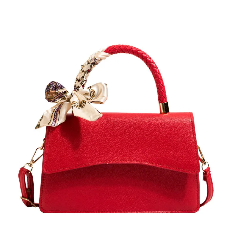 Pure Color Silk Scarf Elegant Handbag