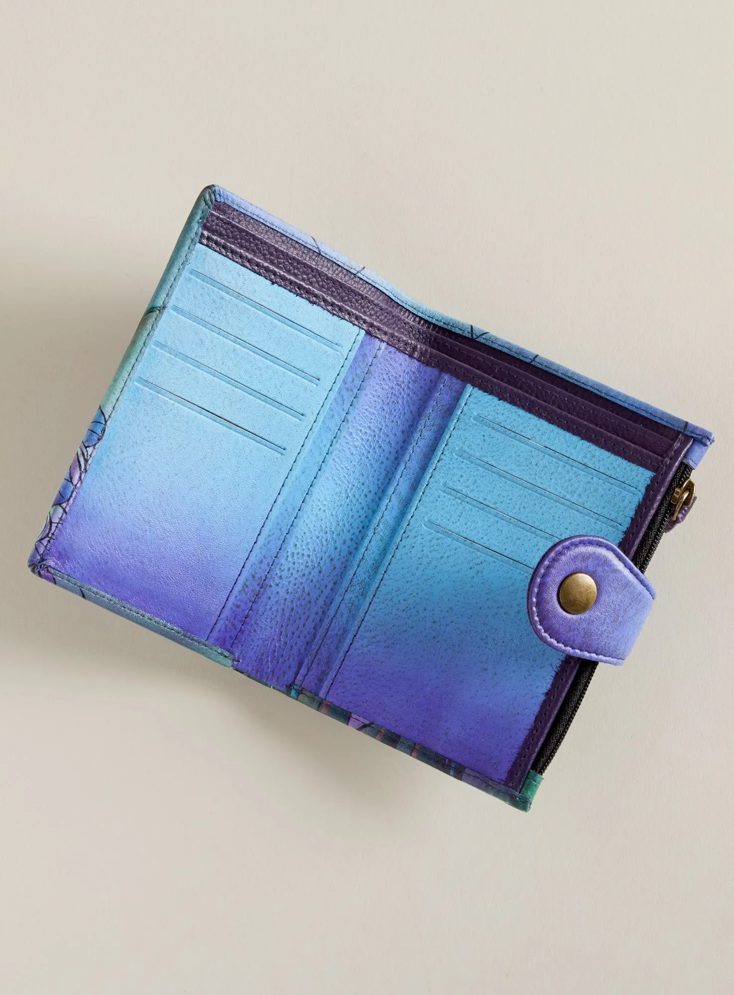 Purple Peacock Hand-Painted Leather Wallet