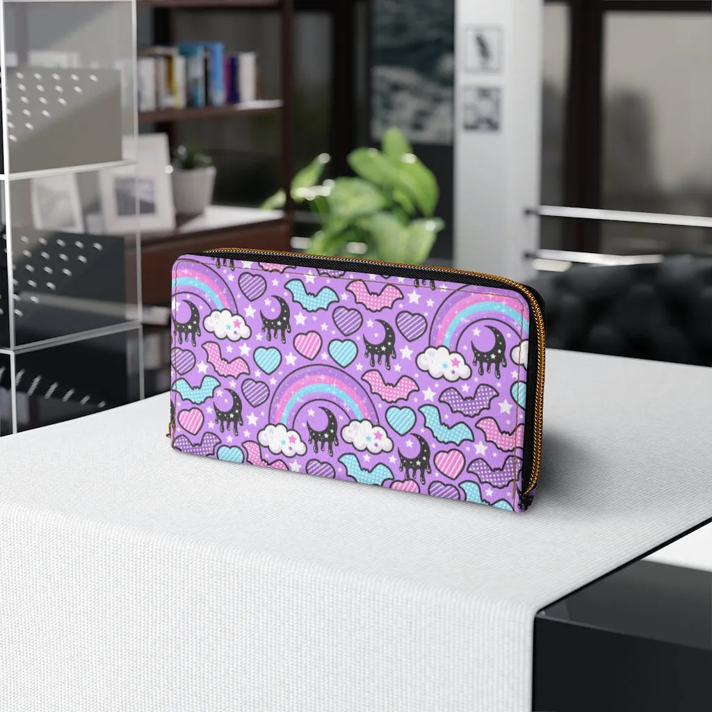 Rainbow Spooky Bats Purple Zipper Wallet