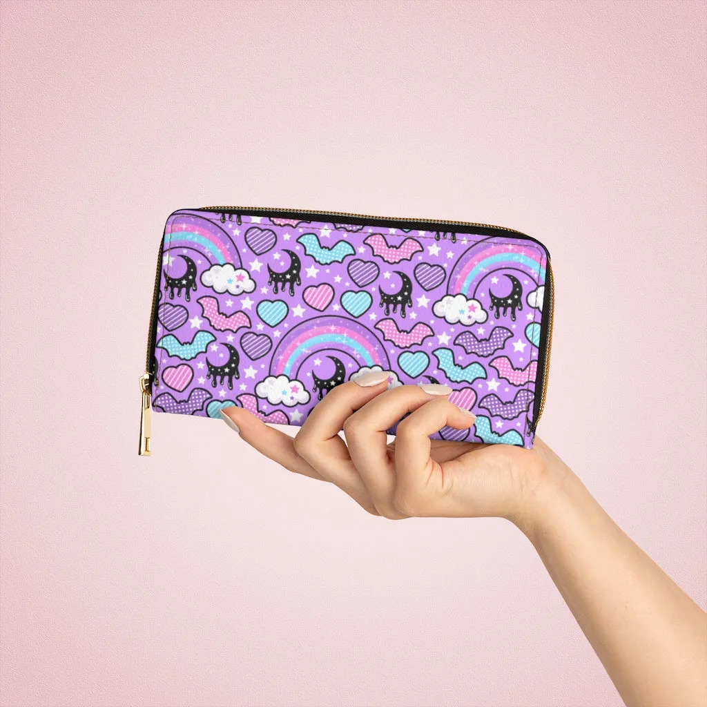 Rainbow Spooky Bats Purple Zipper Wallet