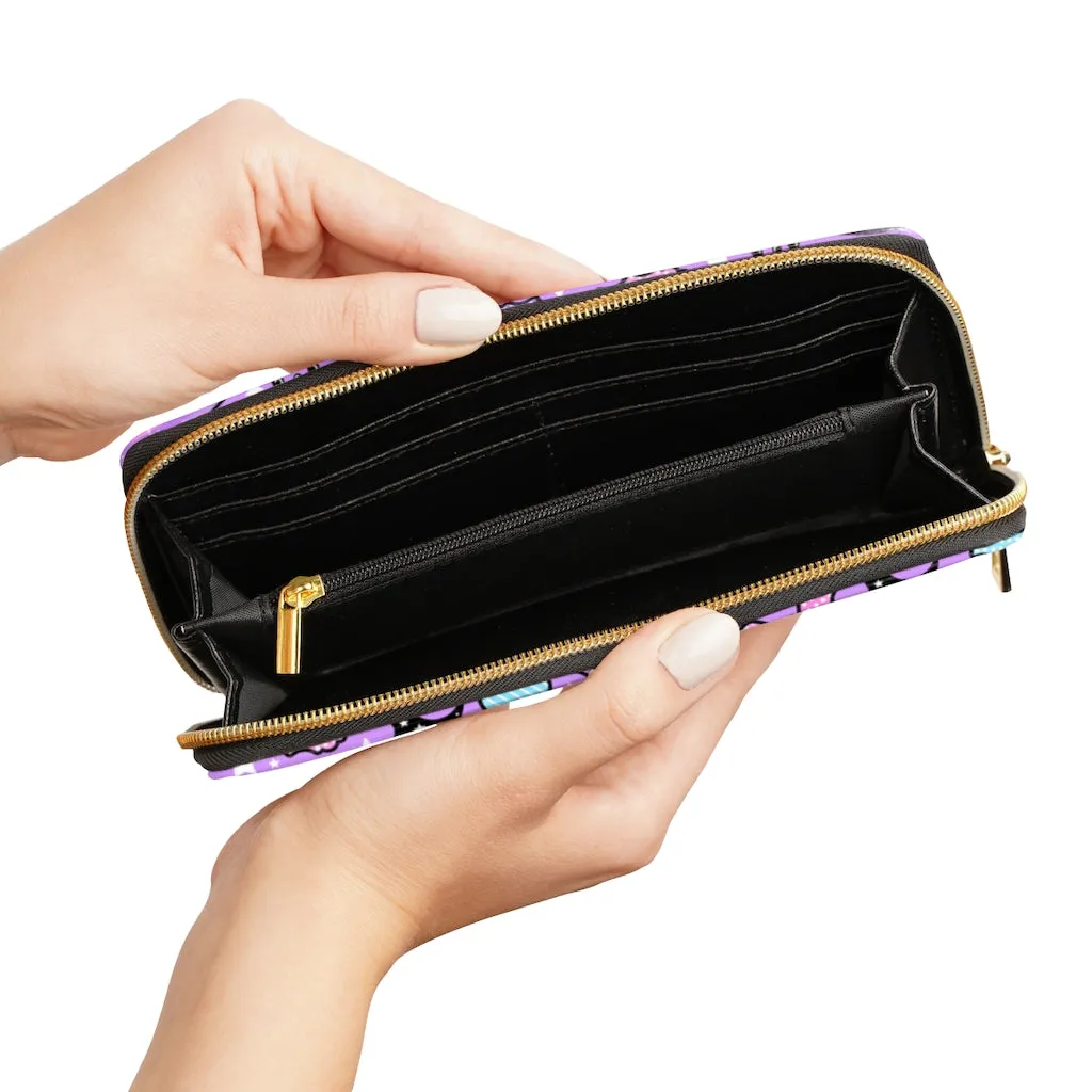 Rainbow Spooky Bats Purple Zipper Wallet