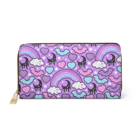 Rainbow Spooky Bats Purple Zipper Wallet