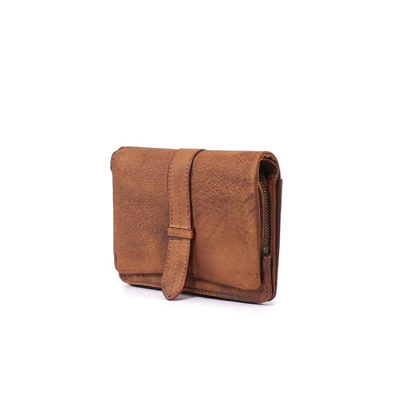 Red Womens Leather Bifold Small Wallet Vintage Buckle Small Wallet for Ladies