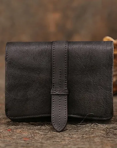 Red Womens Leather Bifold Small Wallet Vintage Buckle Small Wallet for Ladies