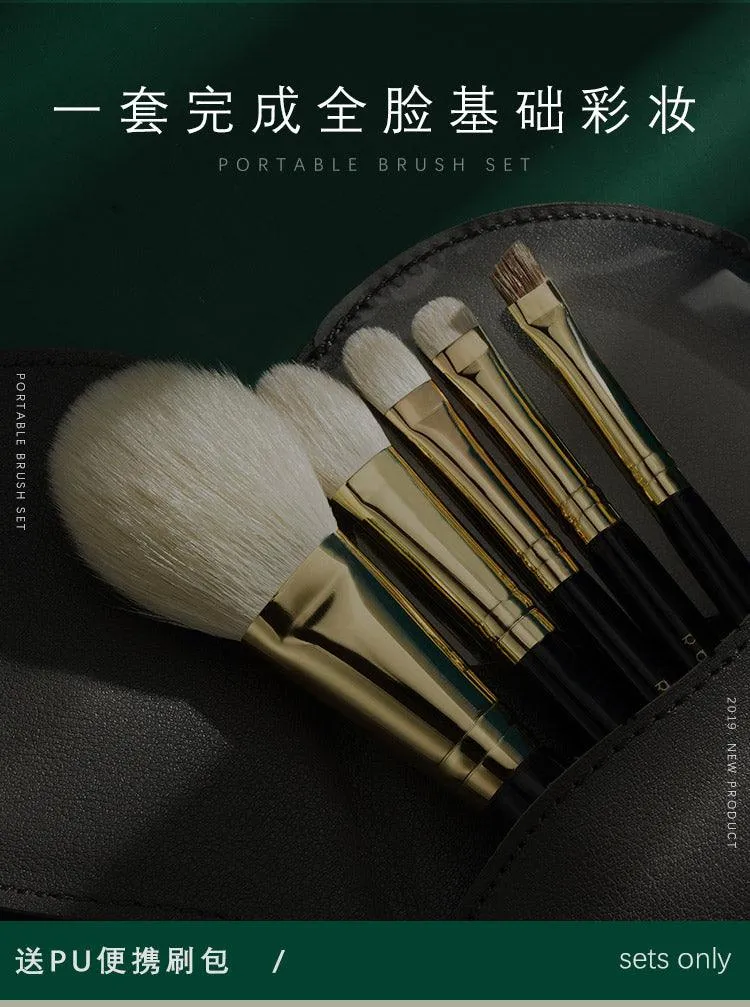 Rownyeon Portable Wool Makeup Brush 5-in-Set Black RY001