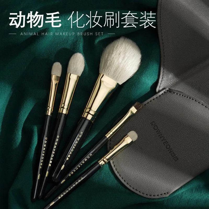 Rownyeon Portable Wool Makeup Brush 5-in-Set Black RY001