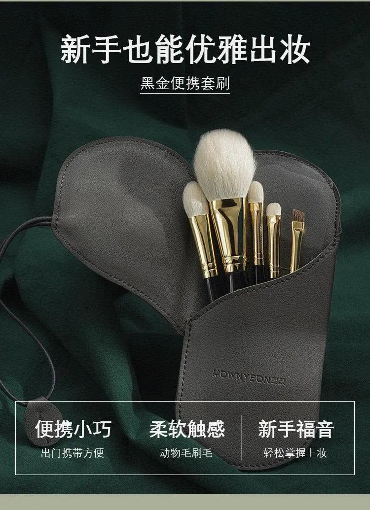 Rownyeon Portable Wool Makeup Brush 5-in-Set Black RY001