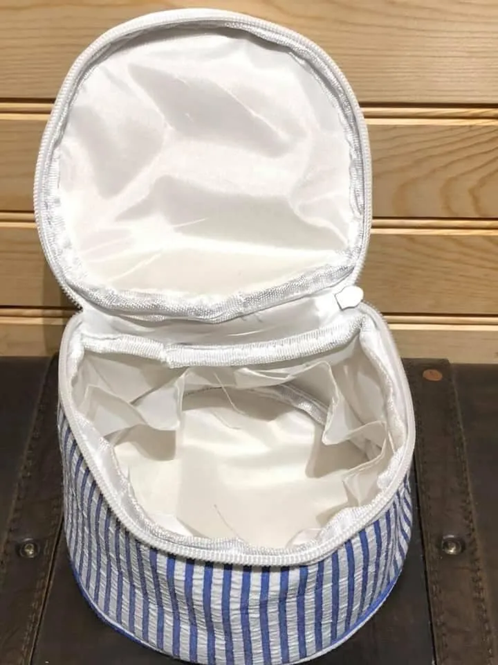 Seersucker Round Jewelry Pouch - Blue