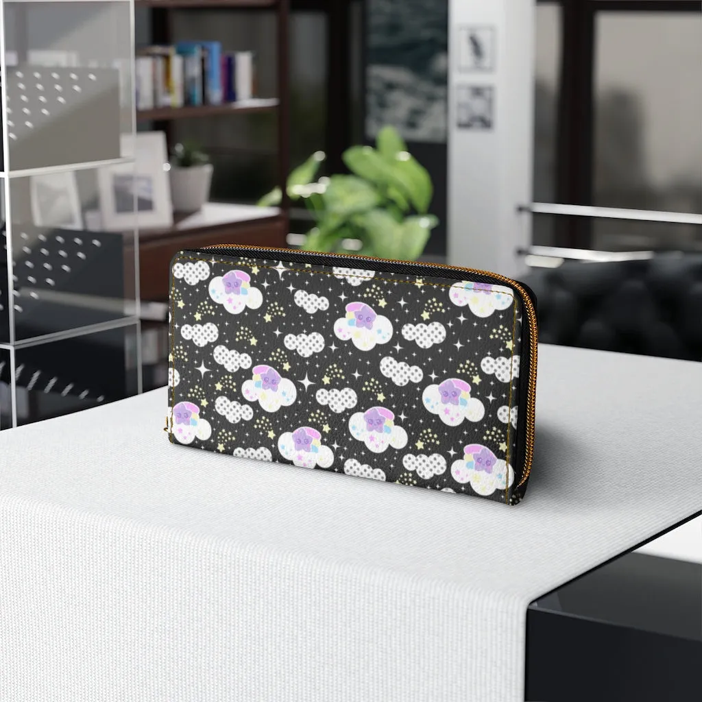 Shooting Star Clouds Black Zipper Wallet