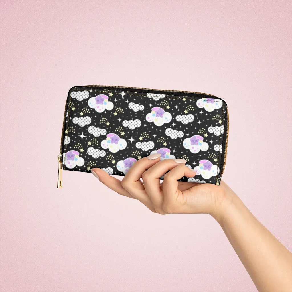 Shooting Star Clouds Black Zipper Wallet